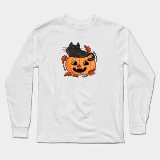 Kawaii Cat inside Halloween Pumpkin Long Sleeve T-Shirt